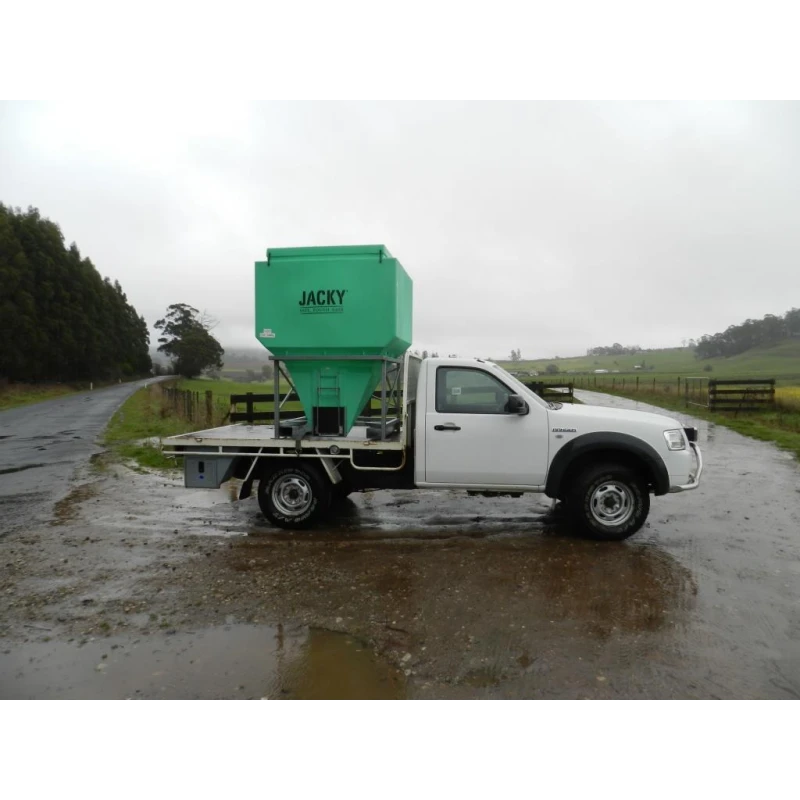 1730 Ltr Side Discharge Bin hooked onto a flat tray ute